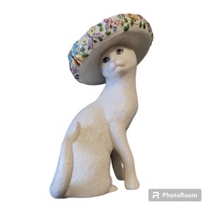 Lenox Sunday's Best White Kitten Cat Floral Butterfly Hat Sombrero Blue Eyes